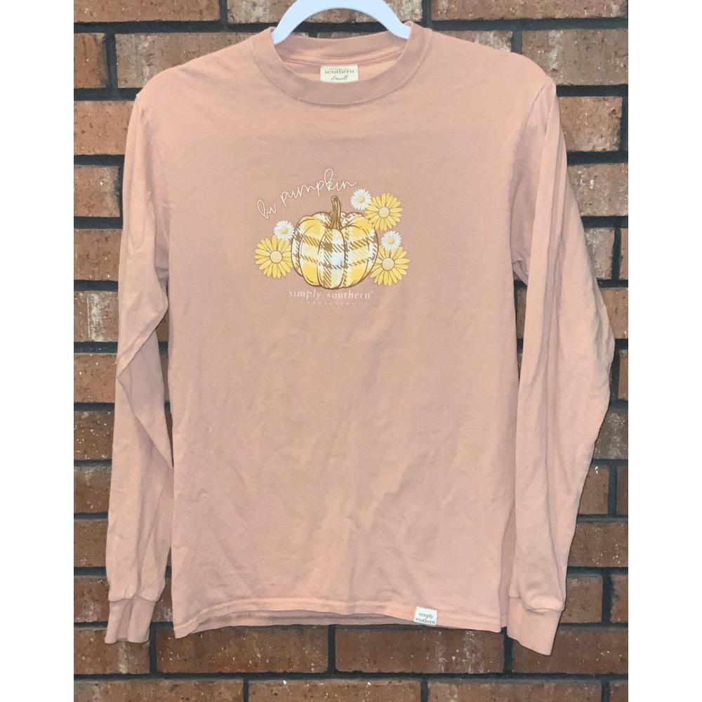 Simply Southern Hi Pumpkin Patch Disco Ball Truck Graphic Long Sleeve Tee Small